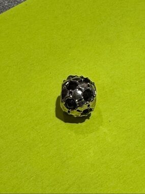 Sterling Silver Soccer ball Black Crystal Pavé Charm Bead